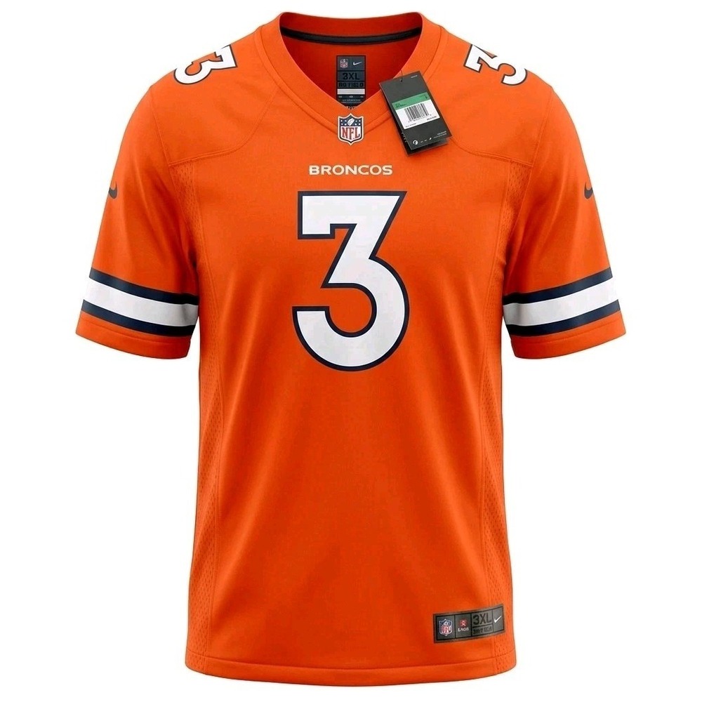 Nike On Field Denver Broncos Russell Wilson Jersey Men's 3XL Orange #3